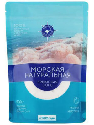 Соль крымская морская натуральная средний кристалл высший сорт дой-пак 500г